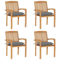 vidaXL Chaises de jardin empilables avec coussins lot de 4 Teck solide - TU