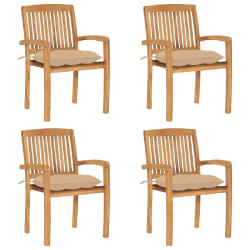 vidaXL Chaises de jardin empilables avec coussins lot de 4 Teck solide - TU