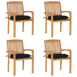 vidaXL Chaises de jardin empilables avec coussins lot de 4 Teck solide - TU