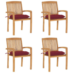 vidaXL Chaises de jardin empilables avec coussins lot de 4 Teck solide - TU