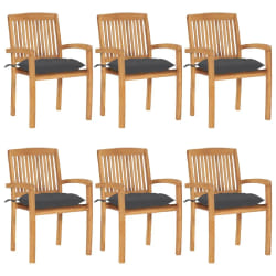vidaXL Chaises de jardin empilables avec coussins lot de 6 Teck solide - TU