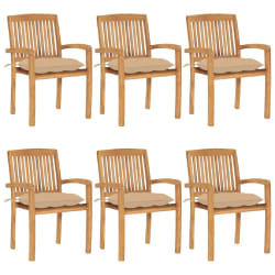 vidaXL Chaises de jardin empilables avec coussins lot de 6 Teck solide - TU