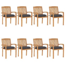 vidaXL Chaises de jardin empilables avec coussins lot de 8 Teck solide - TU