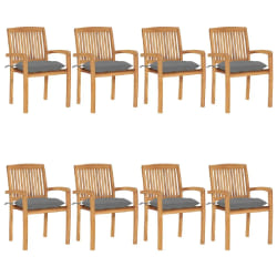 vidaXL Chaises de jardin empilables avec coussins lot de 8 Teck solide - TU