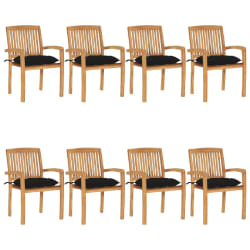 vidaXL Chaises de jardin empilables avec coussins lot de 8 Teck solide - TU