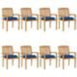 vidaXL Chaises de jardin empilables avec coussins lot de 8 Teck solide - TU