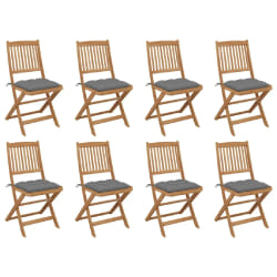 vidaXL Chaises pliables d'extérieur et coussins lot de 8 Bois d'acacia - TU