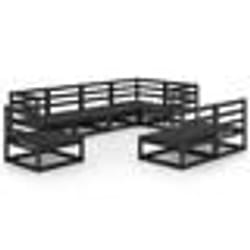 vidaXL Salon de jardin 8 pcs noir bois de pin massif - TU