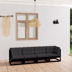 vidaXL Canapé 4 places de jardin avec coussins Bois de pin massif - TU