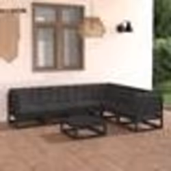 vidaXL Salon de jardin 7 pcs avec coussins noir bois de pin massif - TU
