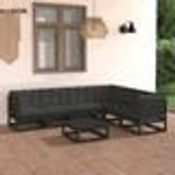 vidaXL Salon de jardin 7 pcs avec coussins noir bois de pin massif - TU