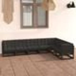 vidaXL Salon de jardin 7 pcs avec coussins noir bois de pin massif - TU