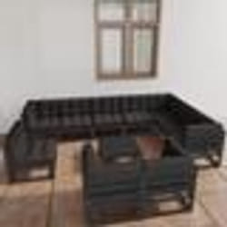 vidaXL Salon de jardin 11 pcs avec coussins Noir Bois de pin massif - TU