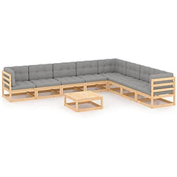 vidaXL Salon de jardin 9 pcs avec coussins Bois de pin massif - TU