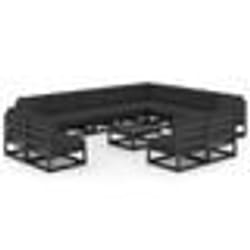vidaXL Salon de jardin 13 pcs avec coussins noir bois de pin massif - TU