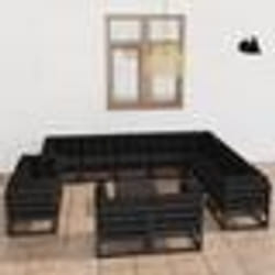 vidaXL Salon de jardin 13 pcs avec coussins noir bois de pin massif - TU