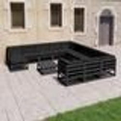 vidaXL Salon de jardin 13 pcs avec coussins noir bois de pin massif - TU