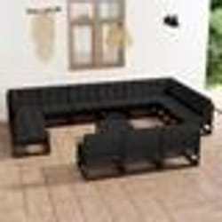 vidaXL Salon de jardin 14 pcs avec coussins Noir Bois de pin massif - TU