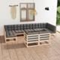 vidaXL Salon de jardin 9 pcs avec coussins Bois de pin massif - TU