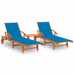 VidaXL 3077349, Terrace, Siège rembourré, Bois d'acacia, Bleu, Polyester, 670 mm