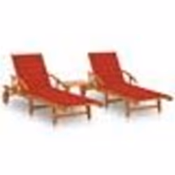 vidaXL Chaises longues lot de 2 avec table et coussins Acacia solide - TU