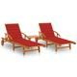 vidaXL Chaises longues lot de 2 avec table et coussins Acacia solide - TU