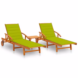 VidaXL 3077356, Terrace, Siège rembourré, Bois d'acacia, Vert, Polyester, 670 mm