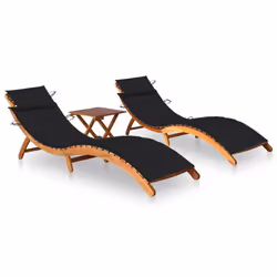 VidaXL 3077383, Linge, Siège rembourré, Bois d'acacia, Noir, Polyester, 3 cm
