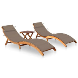VidaXL Chaises longues avec table et coussins Acacia