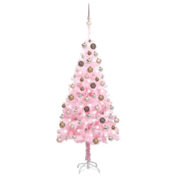 vidaXL Sapin pré-éclairé boules rose 120 cm