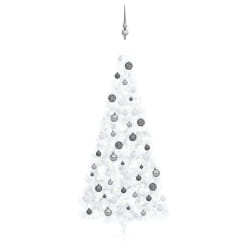 vidaXL Demi-arbre de Noël artificiel pré-éclairé et boules blanc 240cm - TU
