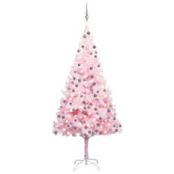 vidaXL Arbre de Noël artificiel pré-éclairé et boules rose 210 cm PVC - TU