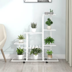 Vidaxl - Support pour plantes sur roues 94,5x25x92,5 cm Blanc Métal
