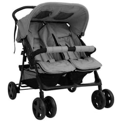 vidaXL Poussette à deux places Gris clair Acier - TU