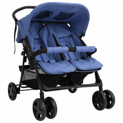 vidaXL Poussette à deux places Bleu marine Acier - TU