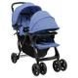 vidaXL Poussette à deux places Bleu marine Acier - TU