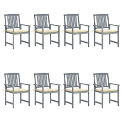 vidaXL Chaises de jardin et coussins lot de 8 Bois acacia solide Gris - TU
