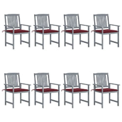 vidaXL Chaises de jardin et coussins lot de 8 Bois acacia solide Gris - TU