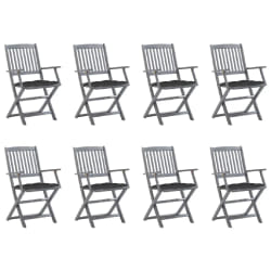 vidaXL Chaises pliables d'extérieur lot de 8 et coussins Bois d'acacia - TU