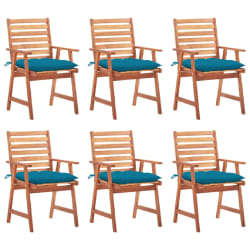 vidaXL Chaises à manger d'extérieur lot de 6 et coussins Acacia massif - TU