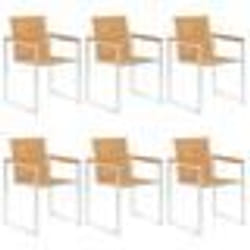 vidaXL Chaises de jardin lot de 6 bois teck solide et acier inoxydable - TU