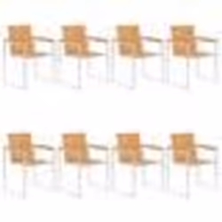 vidaXL Chaises de jardin lot de 8 Bois teck solide et acier inoxydable - TU