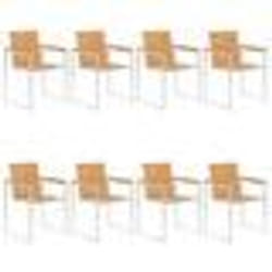 vidaXL Chaises de jardin lot de 8 Bois teck solide et acier inoxydable - TU