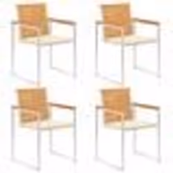 vidaXL Chaises de jardin lot de 4 avec coussins Bois de teck massif - TU