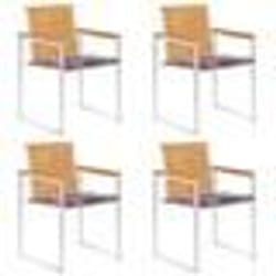 vidaXL Chaises de jardin lot de 4 avec coussins Bois de teck massif - TU