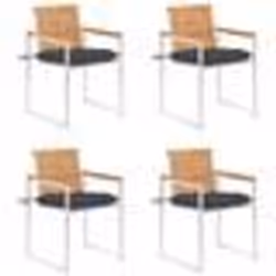 vidaXL Chaises de jardin lot de 4 avec coussins Bois de teck massif - TU