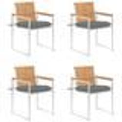 vidaXL Chaises de jardin lot de 4 avec coussins Bois de teck massif - TU
