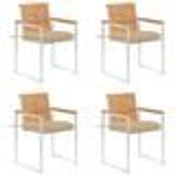 vidaXL Chaises de jardin lot de 4 avec coussins Bois de teck massif - TU