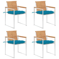 vidaXL Chaises de jardin lot de 4 avec coussins Bois de teck massif - TU
