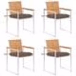 vidaXL Chaises de jardin lot de 4 avec coussins Bois de teck massif - TU